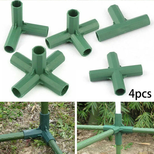 4PCS Greenhouse Pole Connectors – 16-17mm Plastic Structure Joints for Garden Frames & Plant Supports