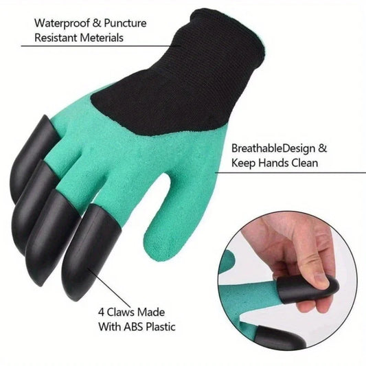 2 Pairs Garden Gloves with Claws — Digging, Planting, Weeding & Seeding Gloves with Nail & Finger Protection