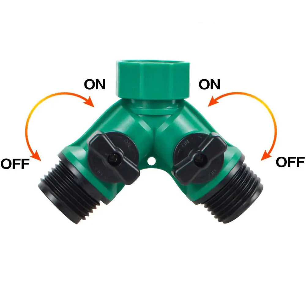 2-Way Garden Hose Splitter with Shut-Off Valves – Durable Plastic