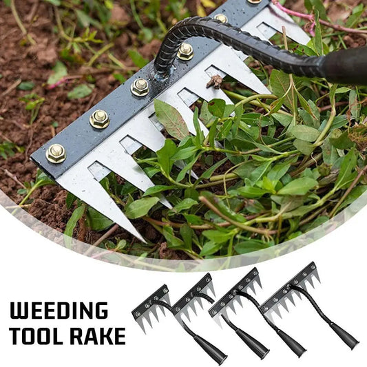 5/6/7/8 Teeth Carbon Steel Garden Hand Rake — Heavy-Duty Weeding Scarifier & Soil Loosening Harrow Tool
