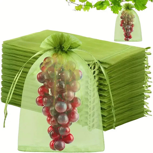 100pcs Organza Fruit Protection Bags – Mesh Netting for Grapes, Strawberries, Vegetables