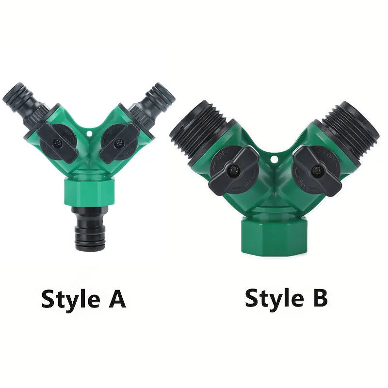 2-Way Garden Hose Splitter with Shut-Off Valves – Durable Plastic