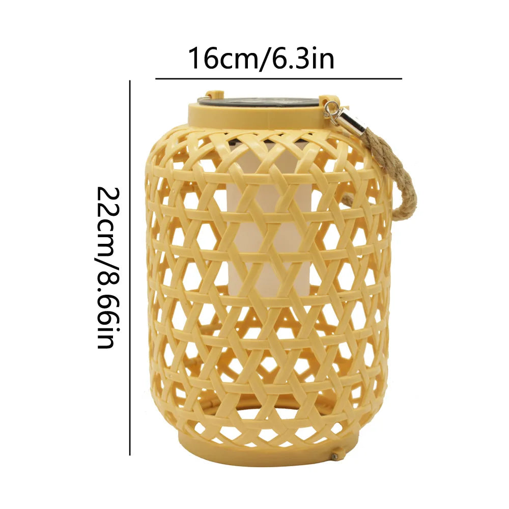 Solar Hanging Bamboo-Style Lantern – Waterproof Outdoor Rattan Light for Garden & Courtyard Decoration