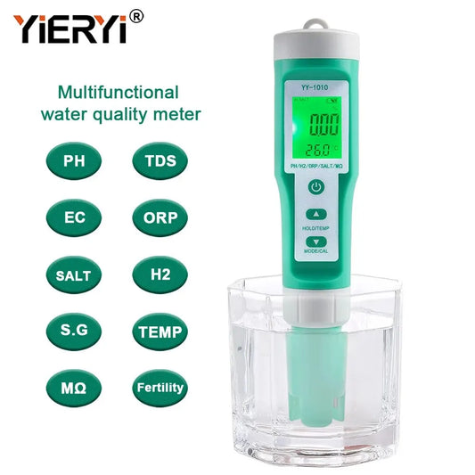 Yieryi 7-in-1 Digital Water Quality Tester — pH, TDS, EC, Salinity, ORP, S.G, Temp Meter for Pools & Aquariums (IP67)
