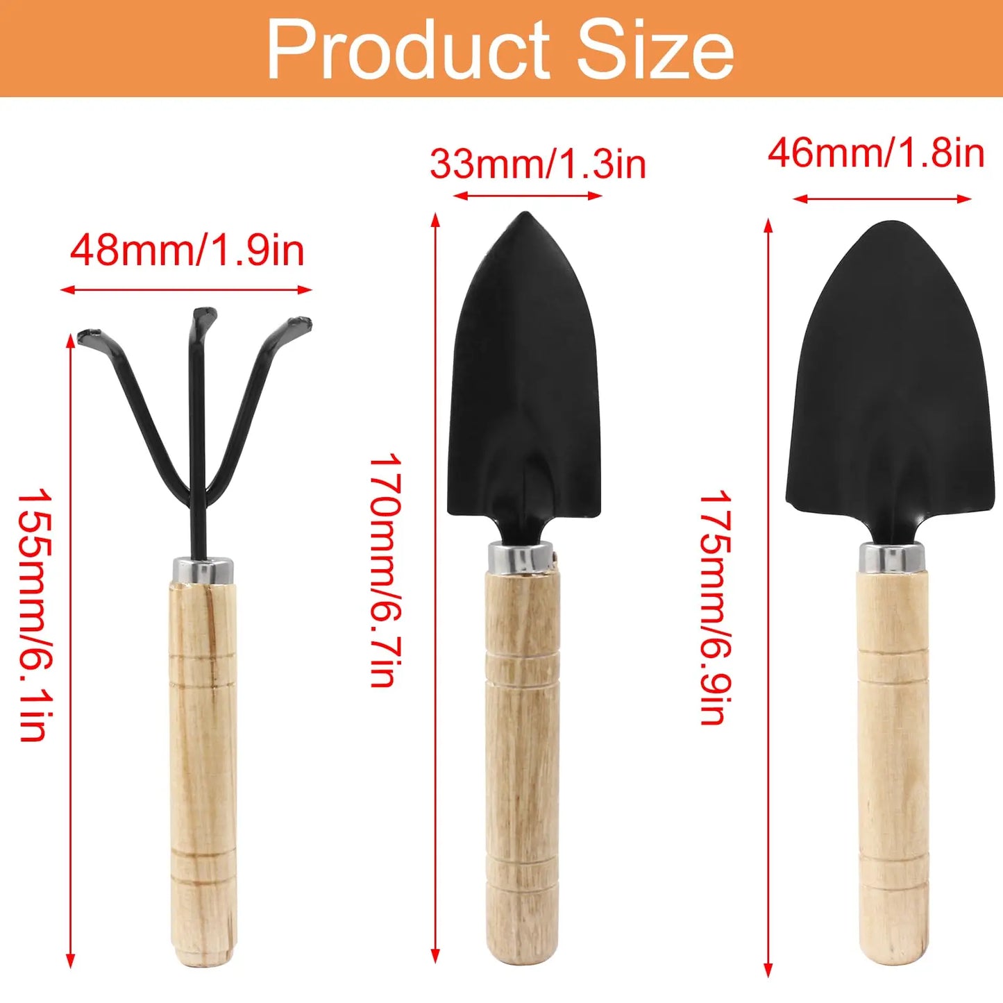 3PCS Mini Garden Tool Set – Shovel, Rake & Trowel for Small Plants