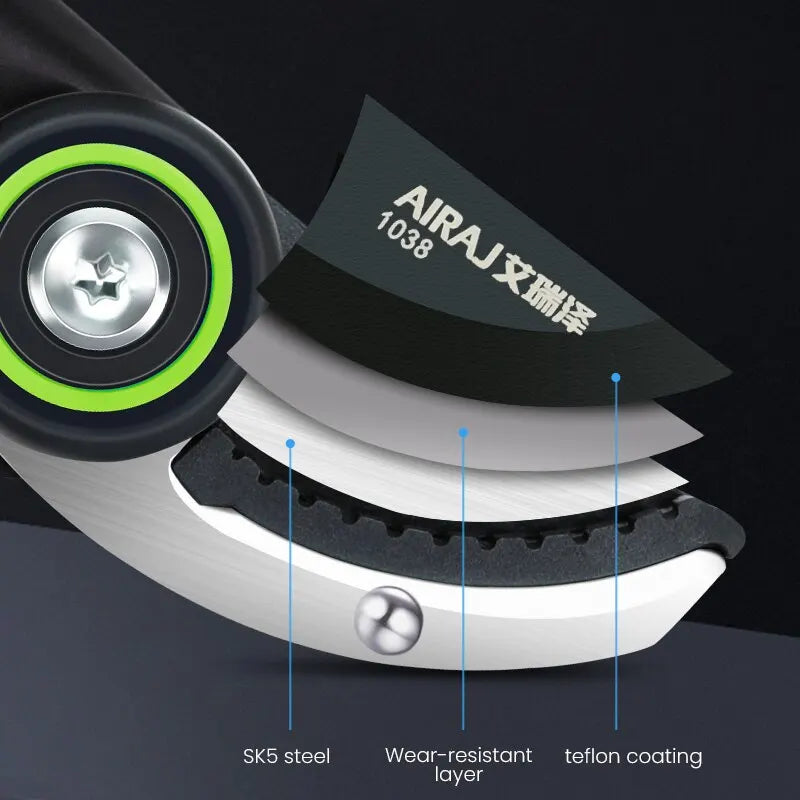 AIRAJ Bypass Pruning Shears — Sharp, Durable Garden Scissors with Hand Guard & Anti-Slip Grip
