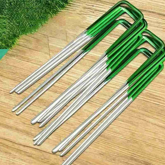 10PCS 150x30x3mm Green Carbon Steel U-Shaped Garden Nails – Ground Pegs for Shade Nets, Insect Nets & Fabrics