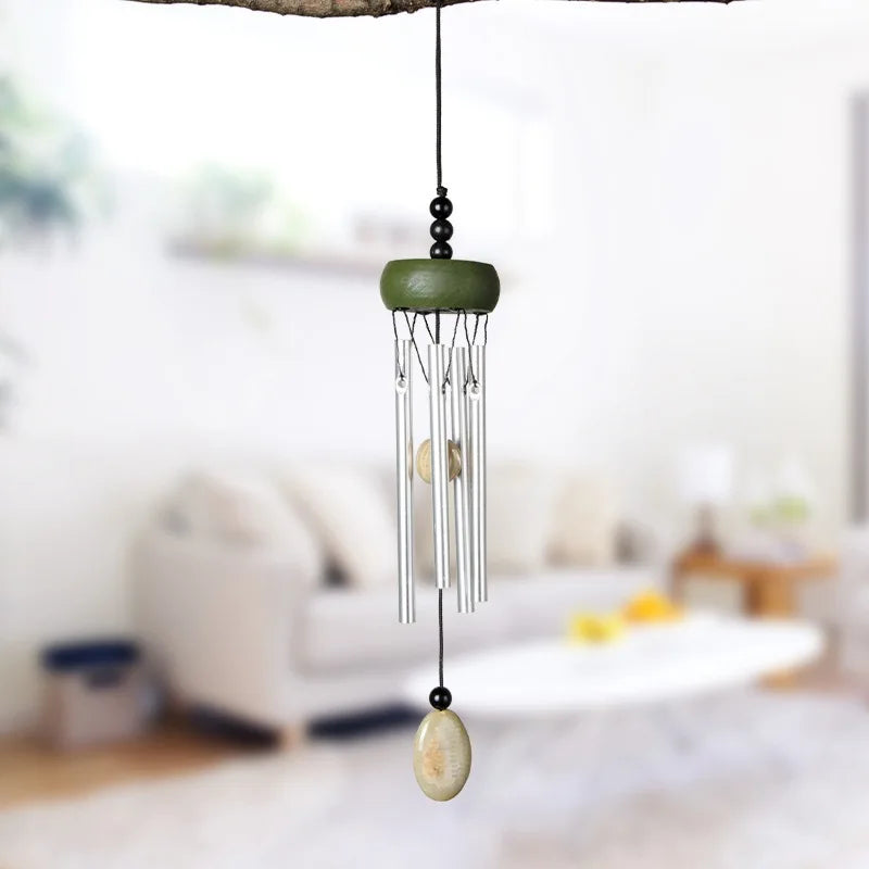 Solid Wood & Aluminum Wind Chime — 4-Tube Hanging Bell for Door, Car, or Home Décor (27cm Pastoral Style)