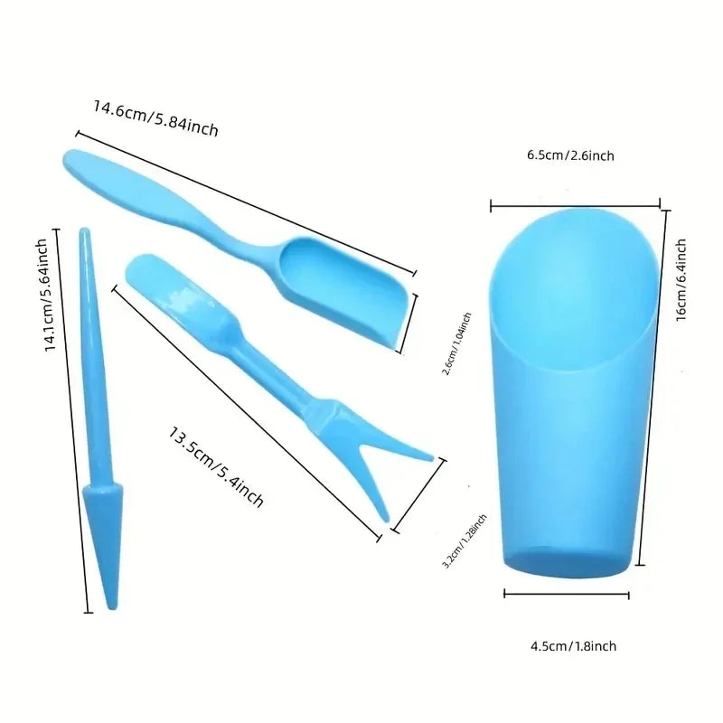 4pcs Mini Garden Planting Tools – Durable Plastic Bucket & Soil Shovel Set