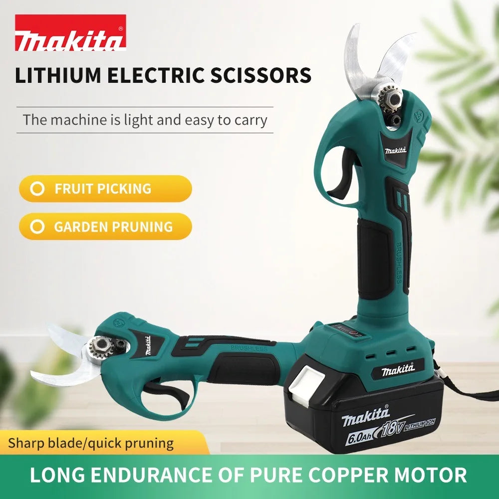 Makita Cordless Brushless Electric Pruning Shears – 18V Battery, 30mm Cutting Capacity