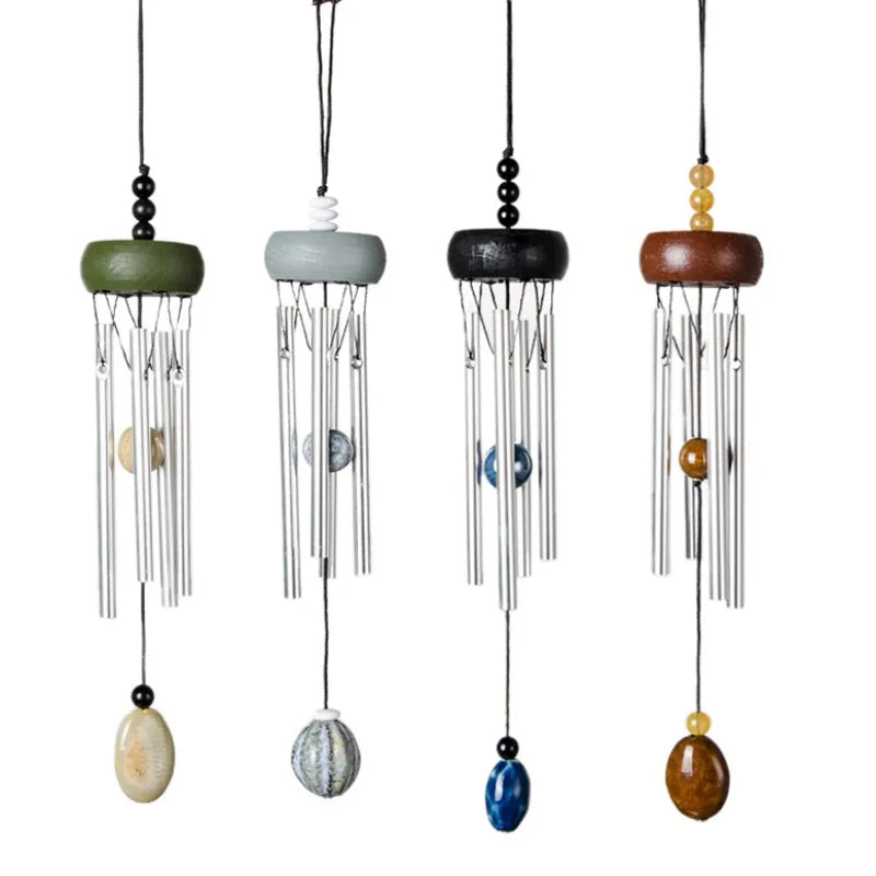 Solid Wood & Aluminum Wind Chime — 4-Tube Hanging Bell for Door, Car, or Home Décor (27cm Pastoral Style)