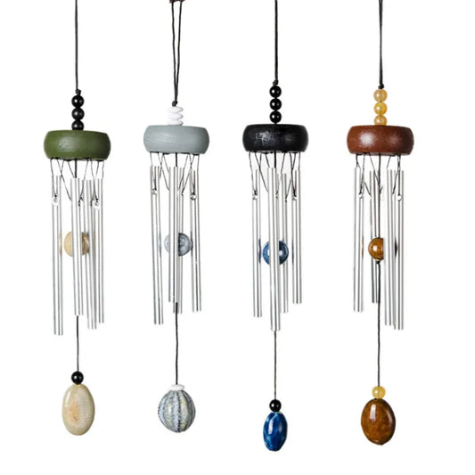 Solid Wood & Aluminum Wind Chime — 4-Tube Hanging Bell for Door, Car, or Home Décor (27cm Pastoral Style)