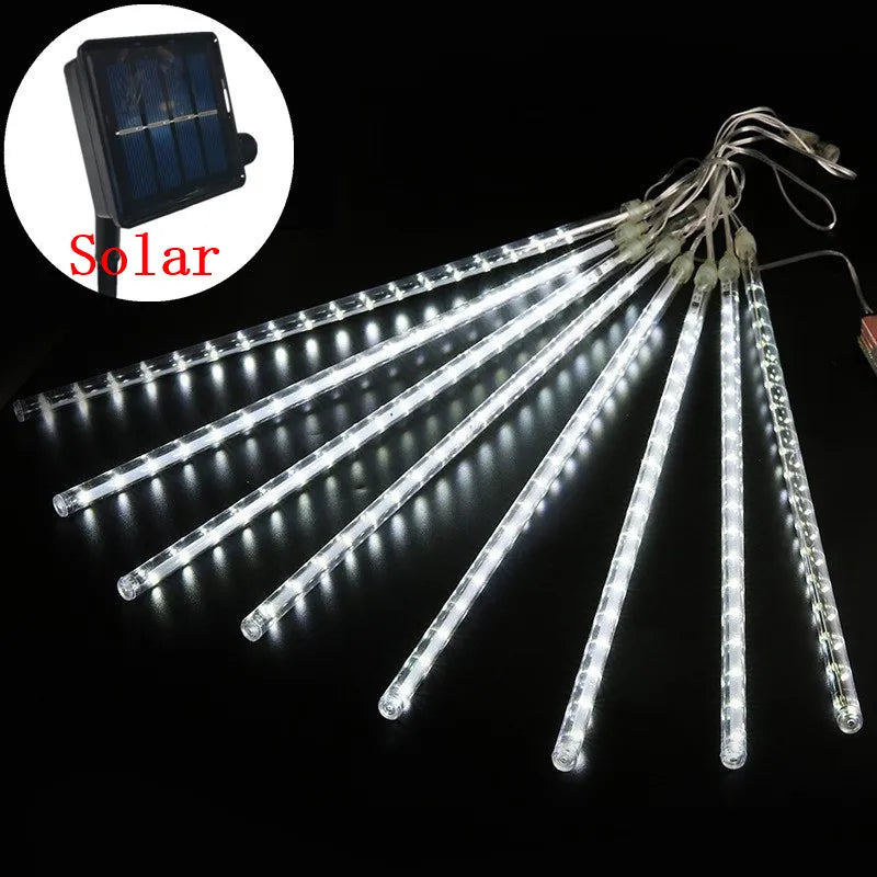 Solar Meteor Rain String Lights – Waterproof 8-Tube Outdoor Decor