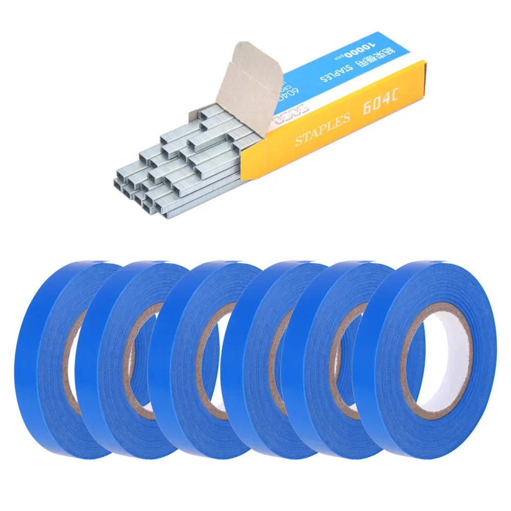 6-20pcs PVC Plant Tie Tape with Staples — Branch Tying Tape for Garden Tools & Tying Machines (Vegetables, Vines, Fruit Trees)